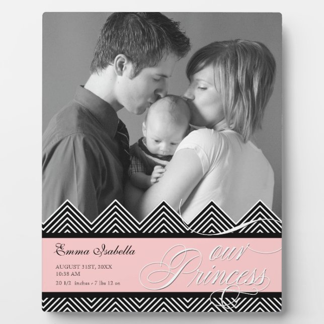 New Baby Zig Zag Chevron Modern Personalised Photo Plaque (Front)