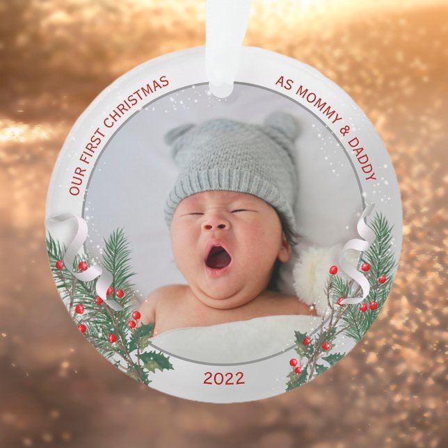 New Baby's 1st Christmas Silver Frame Holly & Pine Ornament (Creator Uploaded)