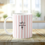 New Baby's Grandma Custom Name Blush Pink Stripes Coffee Mug<br><div class="desc">Delight the new grandma in your life with this custom striped coffee mug featuring "[Baby Name]'s Grandma" in playful script above a sweet black bow. The fresh blush pink and white stripes give it a modern, cheerful look that's perfect for morning coffee or tea. A thoughtful 'promoted to grandma' gift...</div>