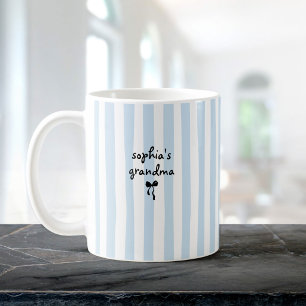 New Baby's Grandma Custom Name Light Blue Stripes Coffee Mug