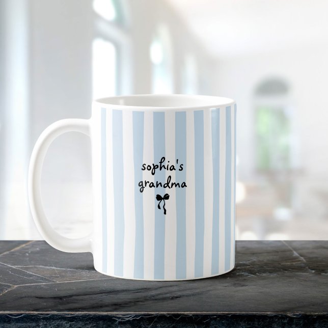 New Baby's Grandma Custom Name Light Blue Stripes Coffee Mug (Creator Uploaded)