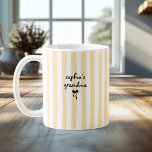 New Baby's Grandma Custom Name Yellow Stripes Coffee Mug<br><div class="desc">Delight the new grandma in your life with this custom striped coffee mug featuring "[Baby Name]'s Grandma" in playful script above a sweet black bow. The fresh sunny yellow and white stripes give it a modern, cheerful look that's perfect for morning coffee or tea. A thoughtful 'promoted to grandma' gift...</div>