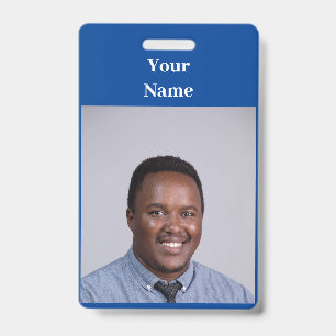 NEW! Badge - Vertical With Metal Clip - Blue ID Badge