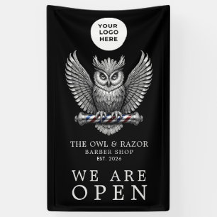 New Barber Shop We Are Open Silver Owl Banner