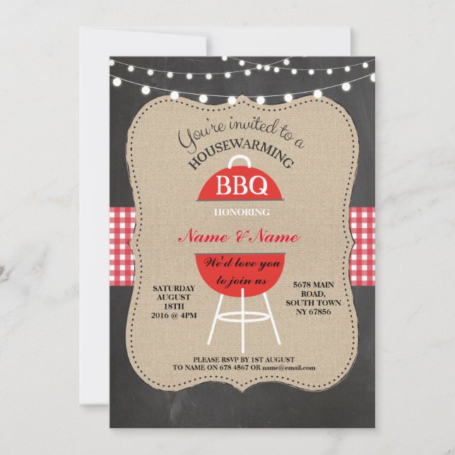 New BBQ Home Sweet HouseWarming Chalk Board Invite (Front)