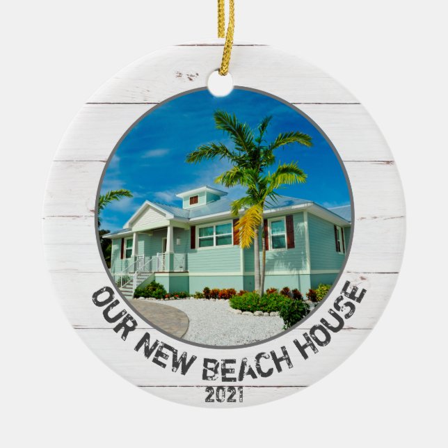 New Beach House Home Photo With Year  Ceramic Ornament (Front)