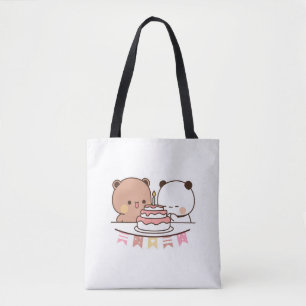 new bear and panda bubu dudu tote bag