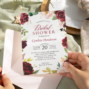 New! Beautiful Blush Burgundy Floral Bridal Shower Invitation