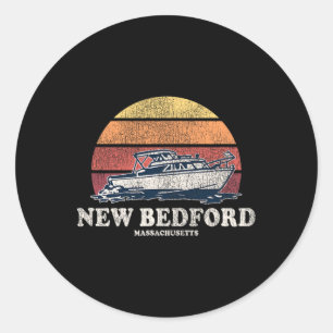 New Bedford Ma Vintage Boating 70s Retro Boat Desi Classic Round Sticker