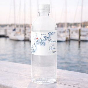New Bedford MA Wedding Elegant Navy Blue Map Water Bottle Label