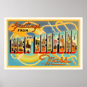 New Bedford Massachusetts MA Old Travel Souvenir Poster