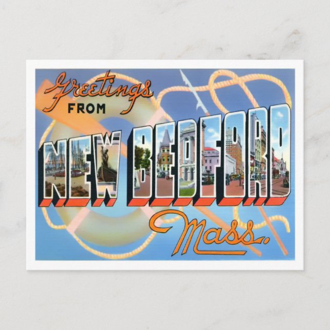New Bedford, Massachusetts Vintage Big Letters  Postcard (Front)