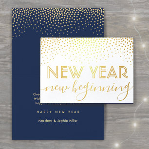 New Beginning Confetti Navy Blue Happy New Year Foil Card