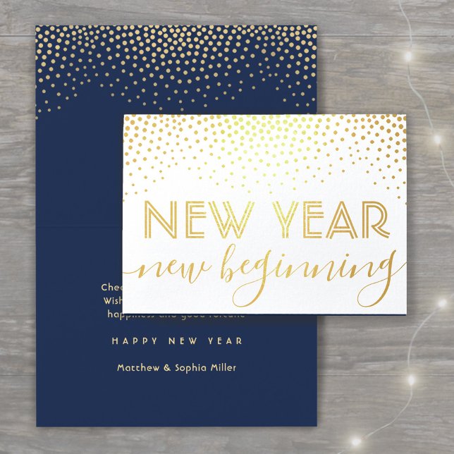 New Beginning Confetti Navy Blue Happy New Year Foil Card (Creator Uploaded)
