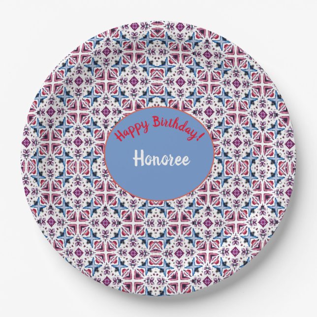 New Beginnings Birthday Pretty Pattern  Paper Plate (Front)