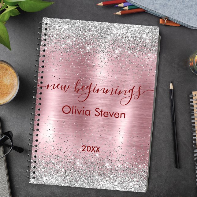 new beginnings blush silver faux glitter large notebook (Creator Uploaded)
