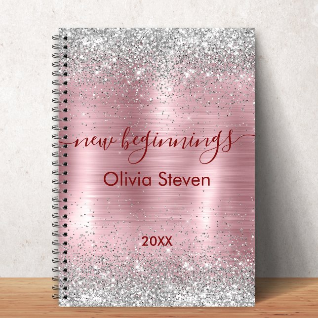 new beginnings blush silver faux glitter monogram notebook (Creator Uploaded)