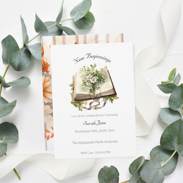 New Beginnings Bridal Shower Floral Open Book Invitation (New Beginnings Bridal Shower)
