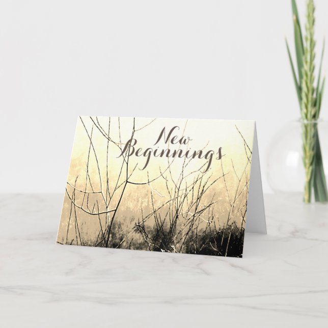 "New Beginnings" Brown Tan Yellow Floral Design Card (Front)