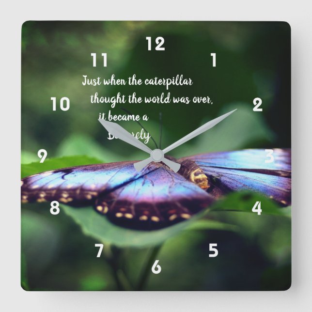 New Beginnings Butterfly Inspirational Quote  Square Wall Clock (Front)