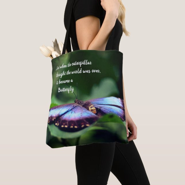 New Beginnings Butterfly Inspirational Quote  Tote Bag (Close Up)