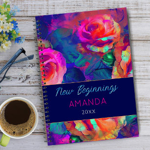New beginnings colorful bright flowers large  notebook