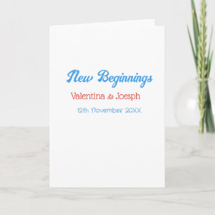 new beginnings couple wedding name date blue retro card