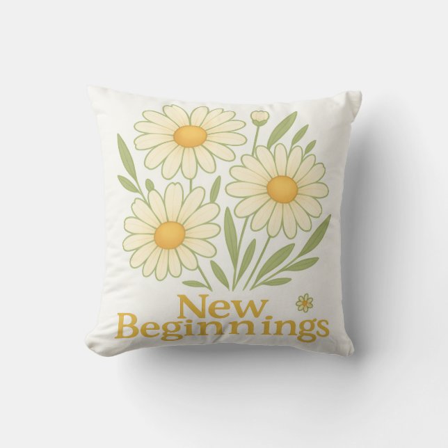 New Beginnings Daisy Floral Throw Pillow (Front)