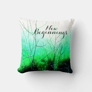 "New Beginnings" in Bright Green Floral Design Cushion