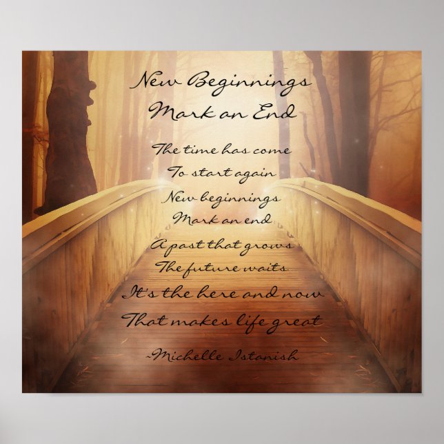 New Beginnings Mark an End ~ Fantasy Forest Poem Poster (Front)