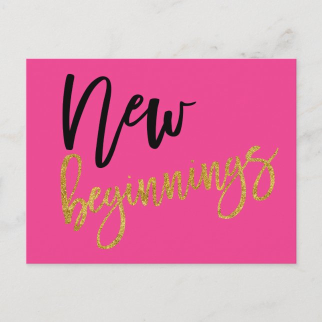 New Beginnings Positivity Quote Hot Pink Postcard (Front)