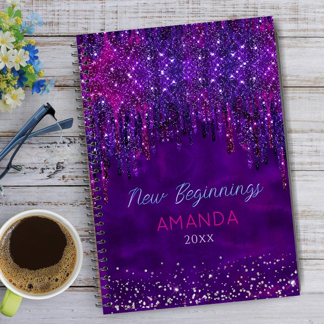 New beginnings Purple faux glitter Drips large Notebook (Creator Uploaded)