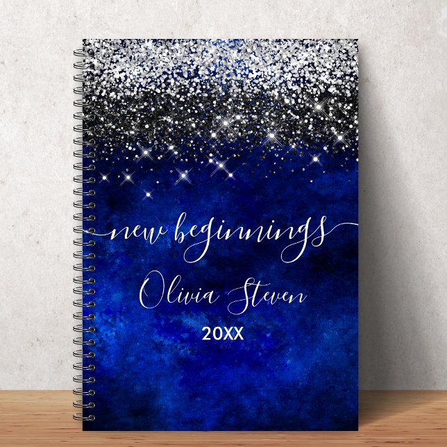 New beginnings royal blue  faux glitter large notebook (Creator Uploaded)