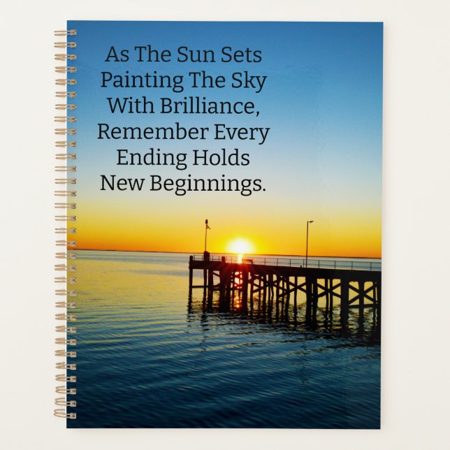 New Beginnings, Sunset Motivational Quotes, Planner (Front)