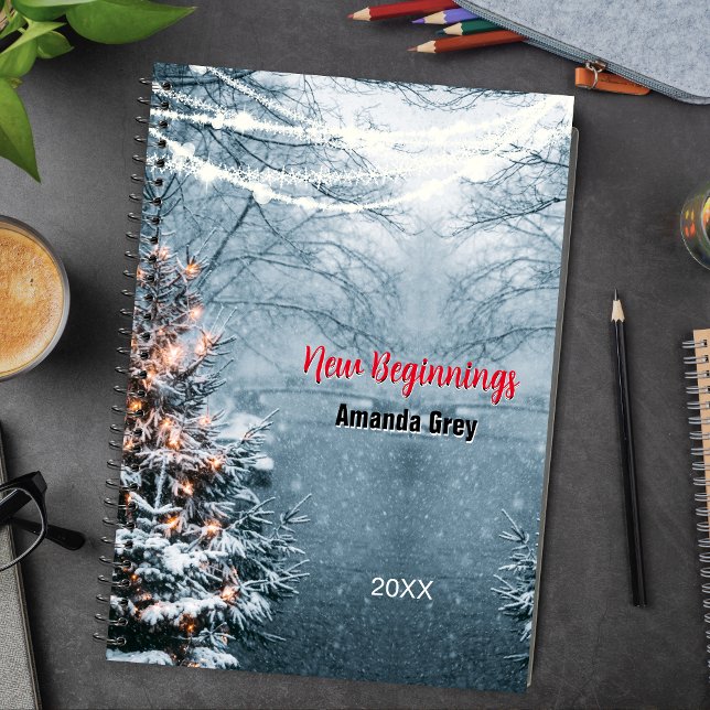New beginnings woodland white tree custom large notebook (Creator Uploaded)