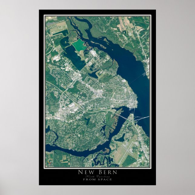New Bern North Carolina Satellite Poster Map (Front)