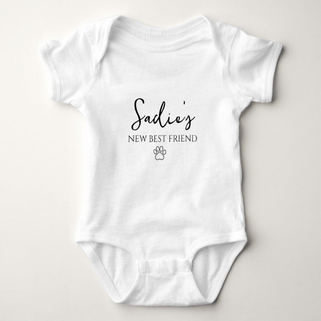 New Best Friend  Baby Announcement Baby Bodysuit (Front)