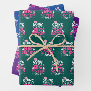 New Big Sister 2023 Pink Unicorn Hearts Wrapping Paper Sheet