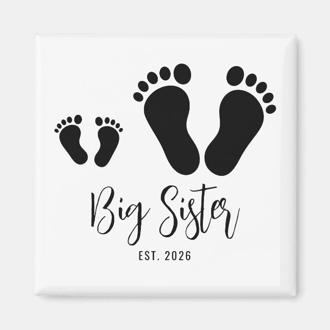 New Big Sister Footprints Script Est Date Magnet (Front)