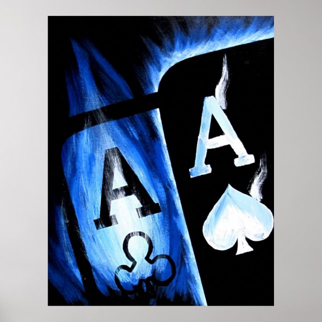 NEW BIGGER BLUE FLAMING POCKET ACES POKER ART POSTER (Front)