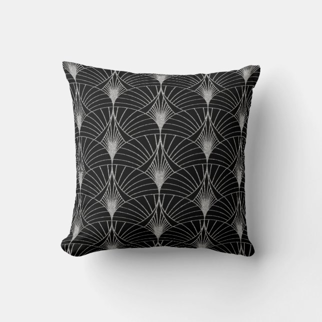 New Black and Silver Art Deco Cushion (Front)