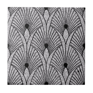 New Black and  Silver Art Deco Fan Style Ceramic Ceramic Tile