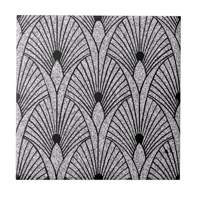 New Black and  Silver Art Deco Fan Style Ceramic Ceramic Tile (Front)