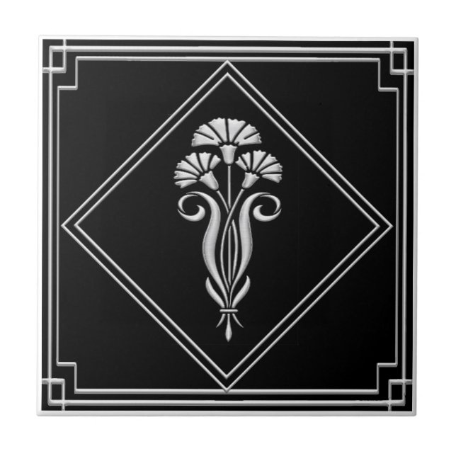 New Black and Silver Art Deco style Tile (Front)