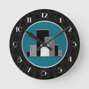 New Blue and Black Deco Style Round Clock