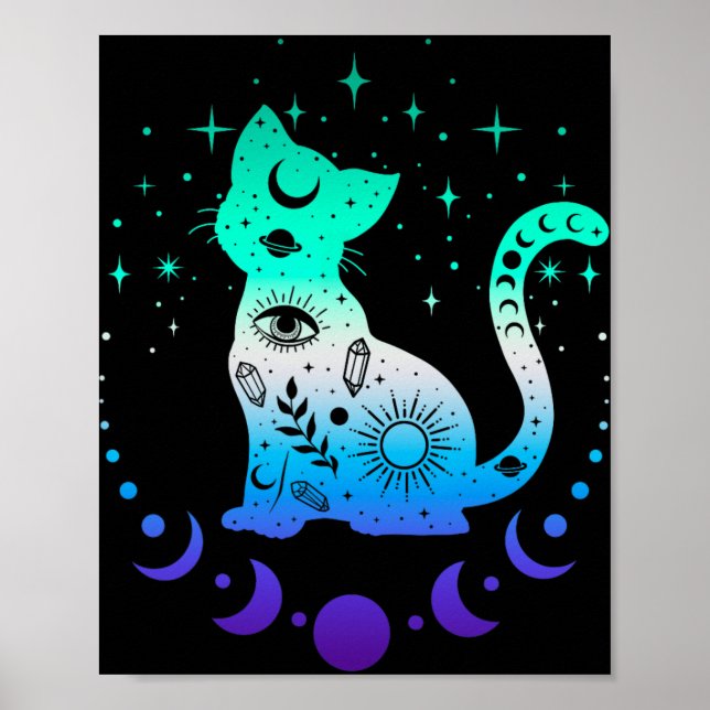 New Blue Gay Male Mlm Pride Flag, Astrology Cat  Poster (Front)