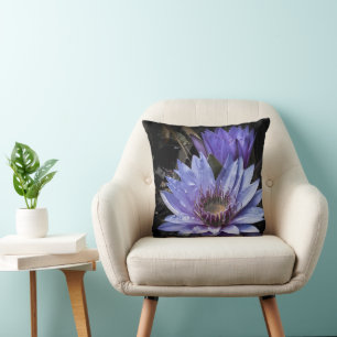 "New Blue Waterlily" Throw Pillow