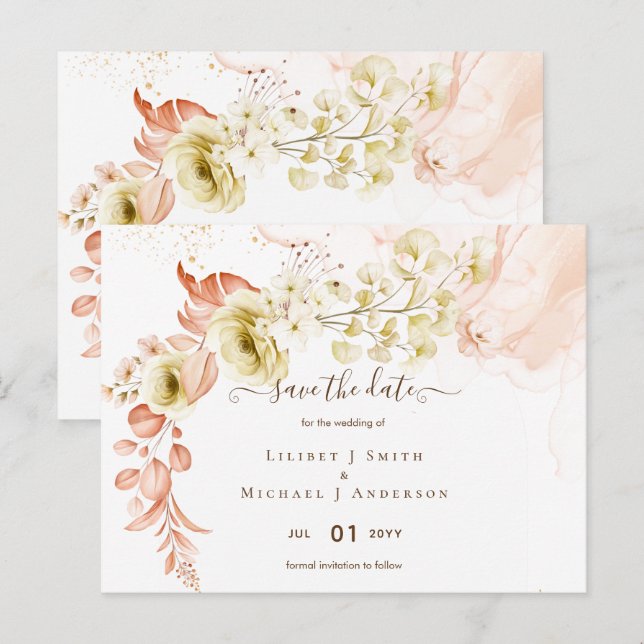 NEW! Boho Floral Wedding Save Dates Postcard (Front/Back)