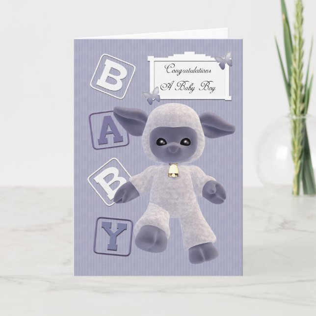 new born baby boy congratulations with lamb card (Front)