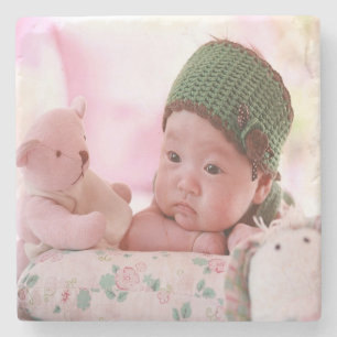 New born baby girl photo stone coaster
